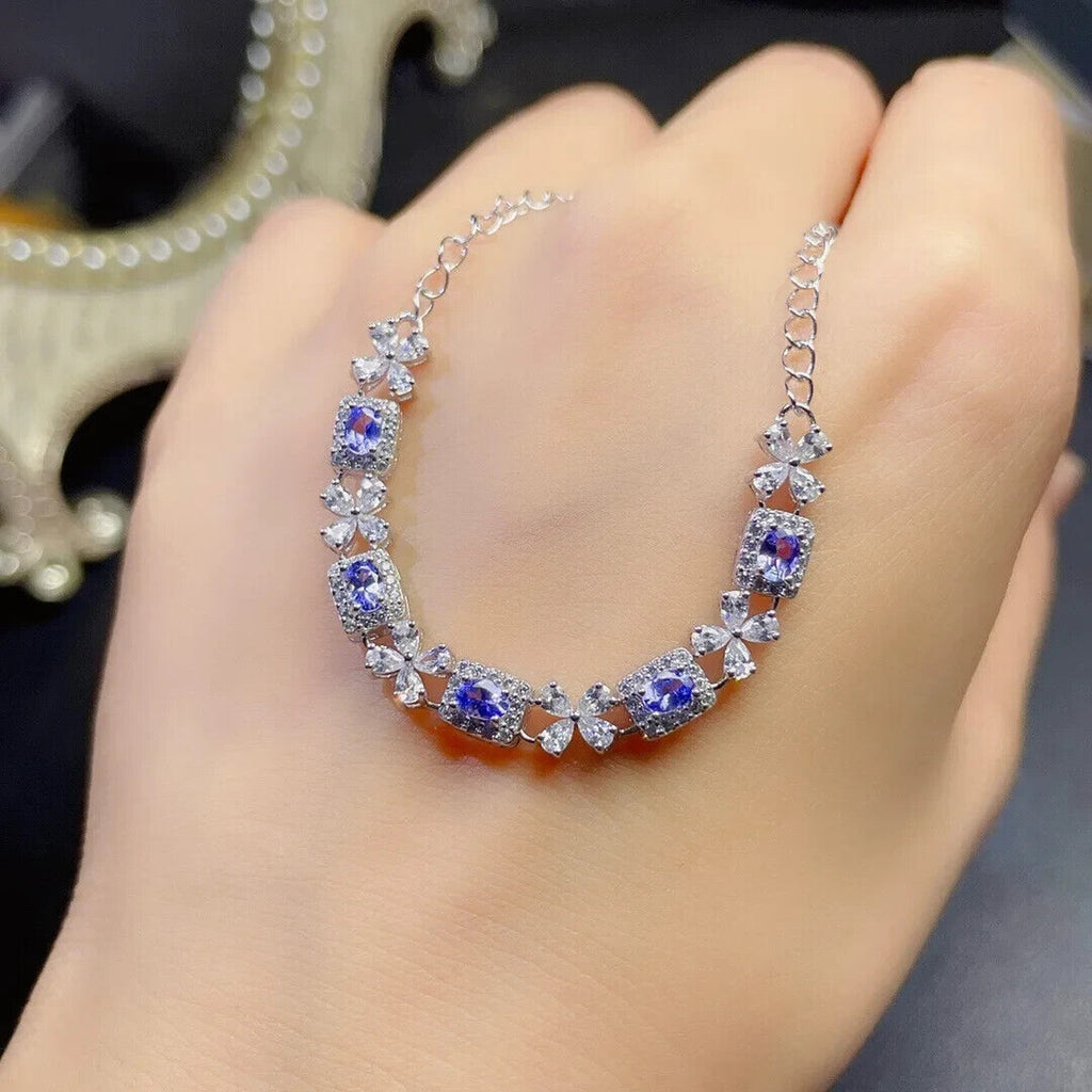 Purple Tanzanite Gemstone Bracelet, Natural Purple Tanzanite Bracelet Platinum