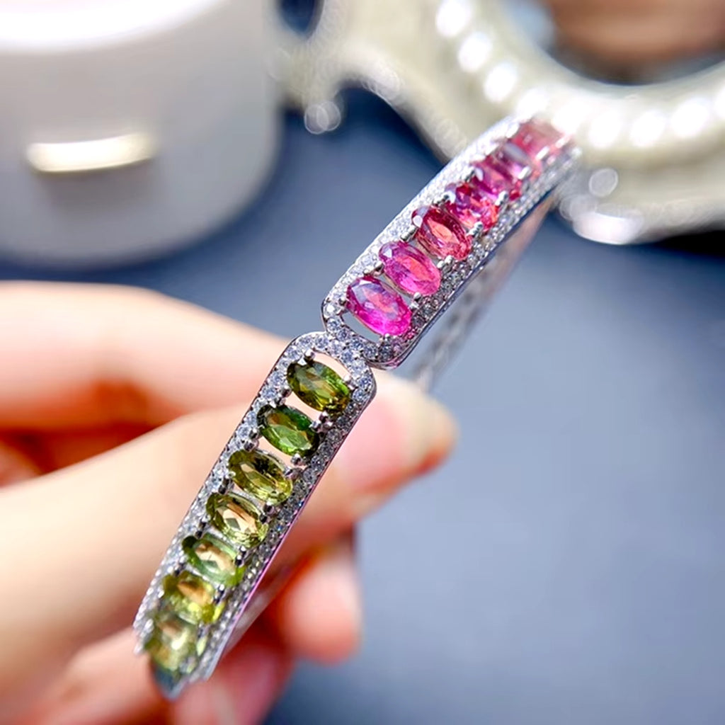 Natural Brazilian Tourmaline Gemstone Bangle Bracelet, Tourmaline Bracelet