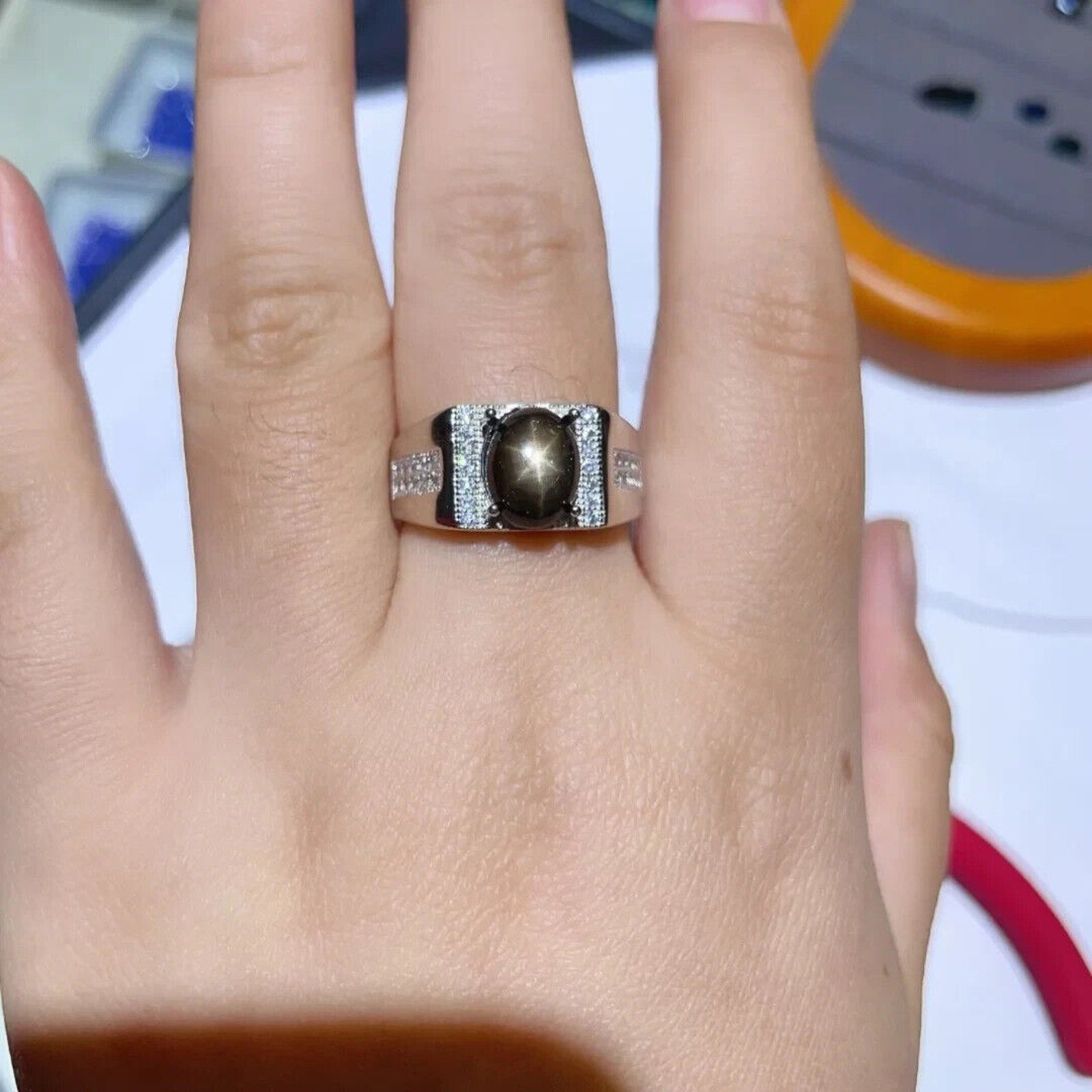 Star Sapphire, Men's Star Sapphire Ring, Star Light Sapphire Ring 8x10mm 3CT