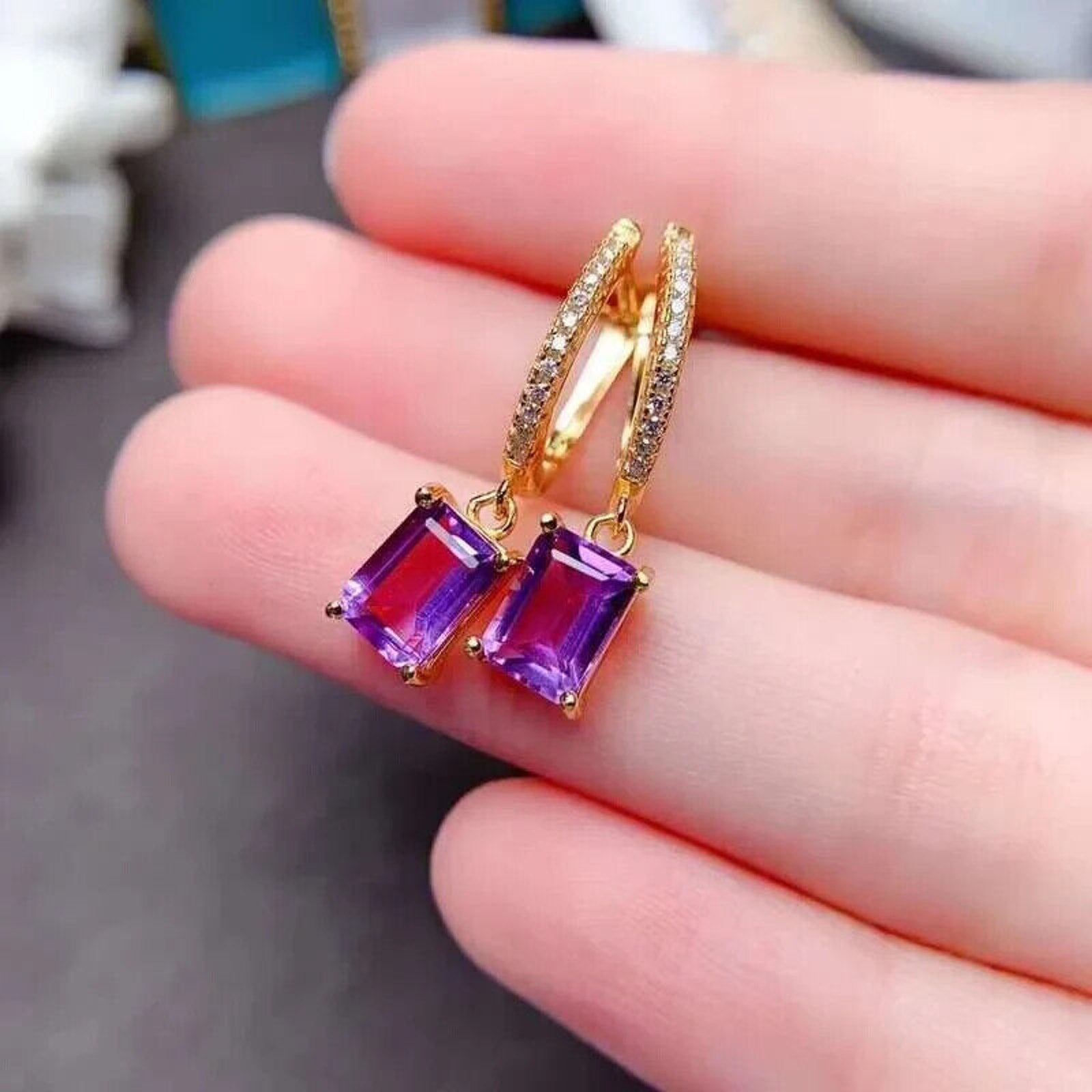 Natural Amethyst Gemstone Earrings 5x7mm 925 Sterling Silver, Amethyst Earrings