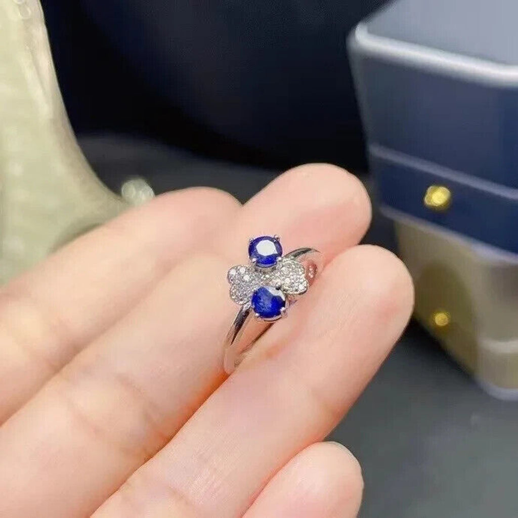 Natural Blue Sapphire Ring 4mm 925 Sterling Silver Sapphire Ring, Blue Sapphire