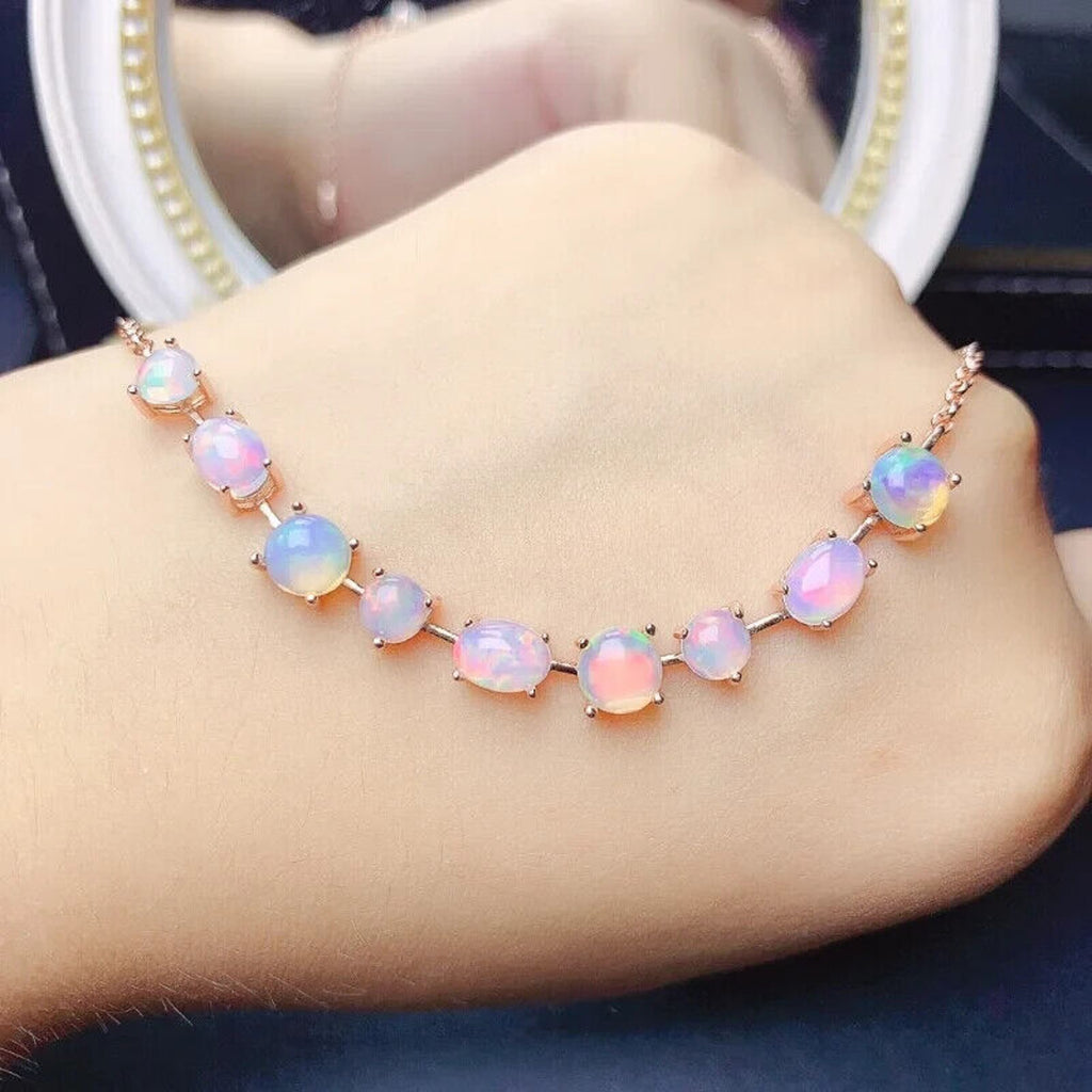 Australian Fire Opal Bracelet 925 Sterling Silver, Fire Opal Chain Bracelet