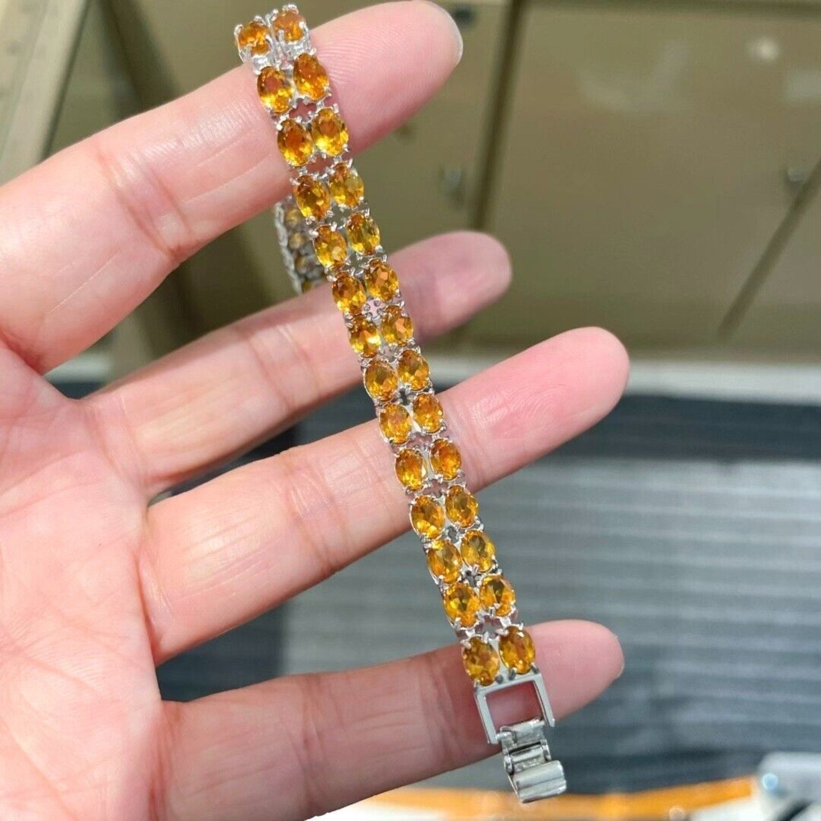 Double Layer Natural Citrine Tennis Bracelet 925 Sterling Silver