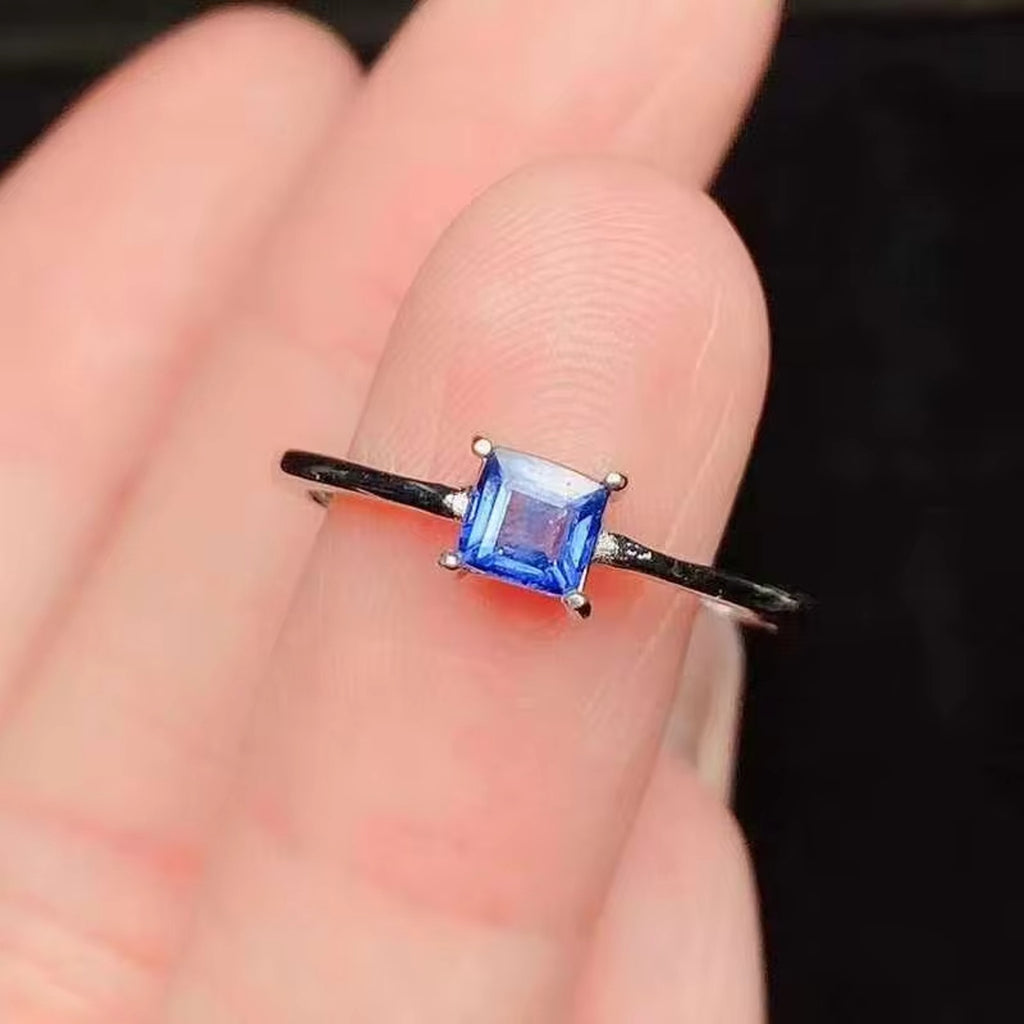 Dainty Blue Sapphire Square Cut Ring, Natural Blue Sapphire Ring Sterling Silver