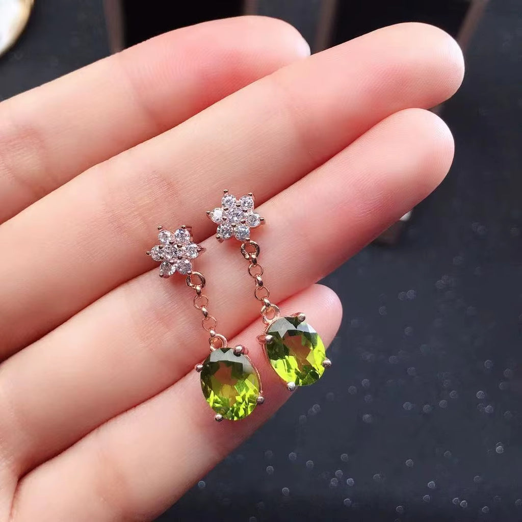 Natural Peridot Drop Dangle Earrings 925 Sterling Silver 6x8mm