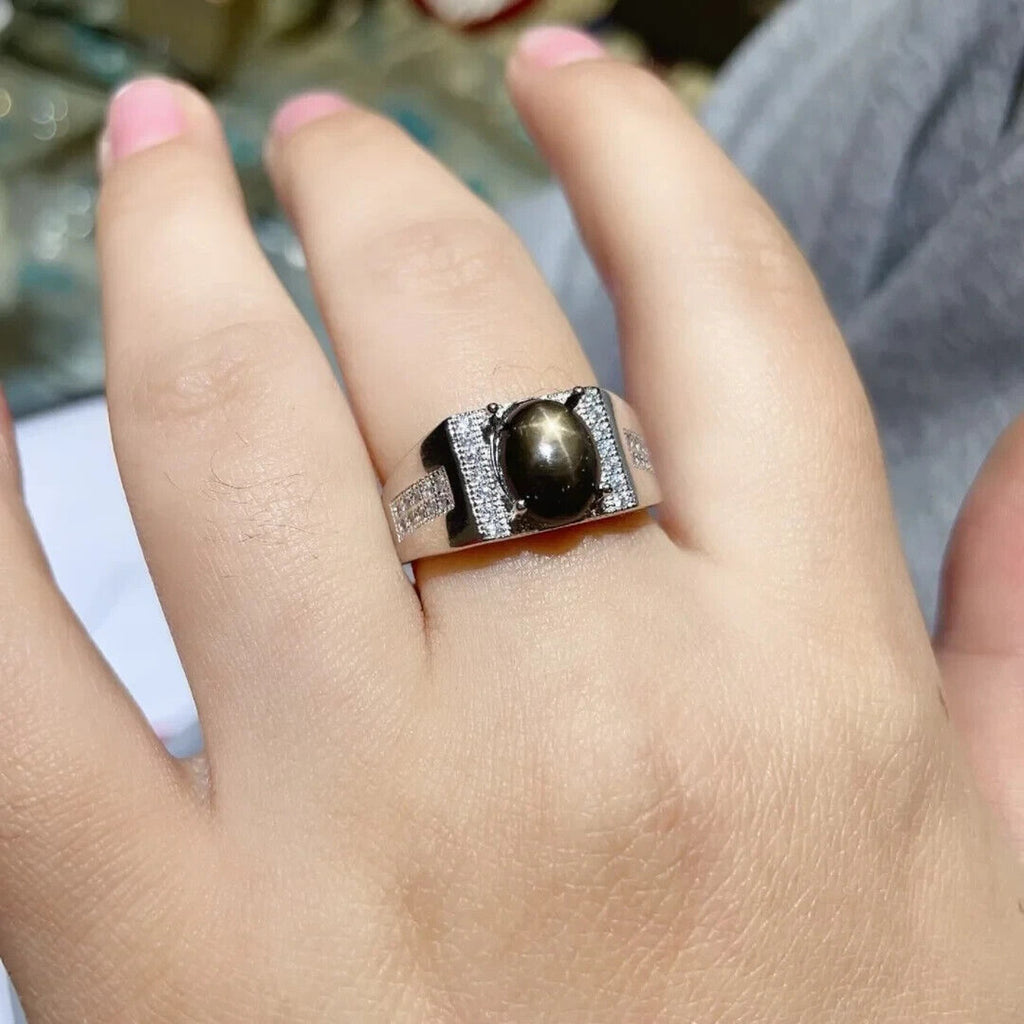 Star Sapphire, Men's Star Sapphire Ring, Star Light Sapphire Ring 8x10mm 3CT