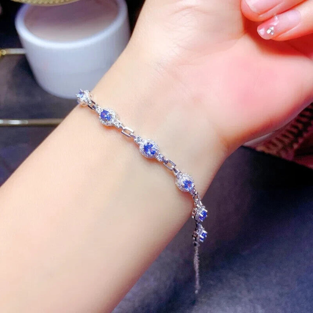 Dainty Tanzanite Tennis Bracelet, Natural Purple Tanzanite Bracelet Sterling