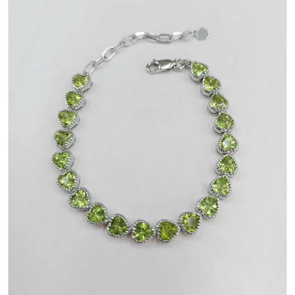 Natural Peridot Heart Tennis Bracelet 5mm 925 Sterling Silver, August Birthstone