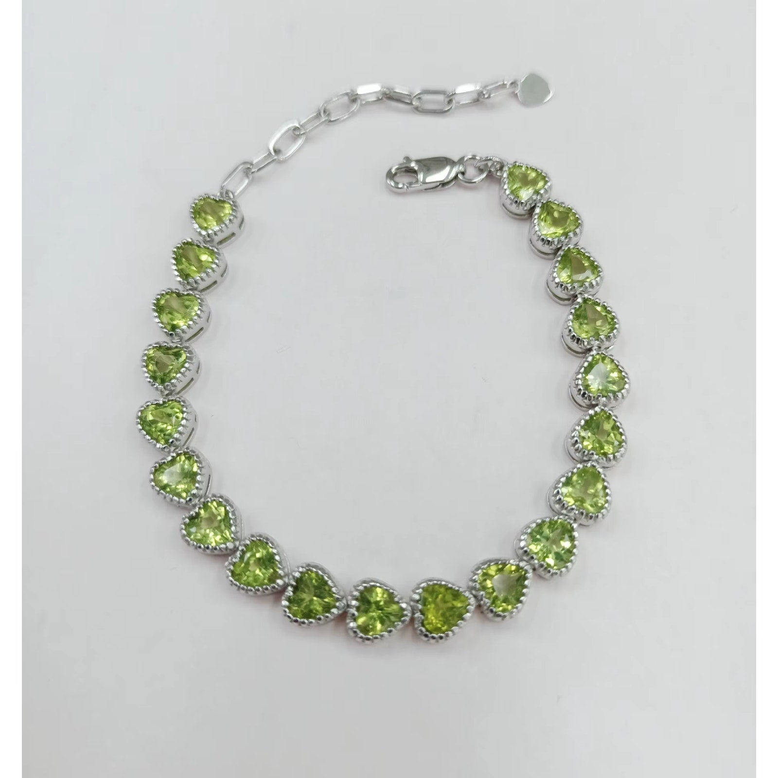 Natural Peridot Heart Tennis Bracelet 5mm 925 Sterling Silver, August Birthstone