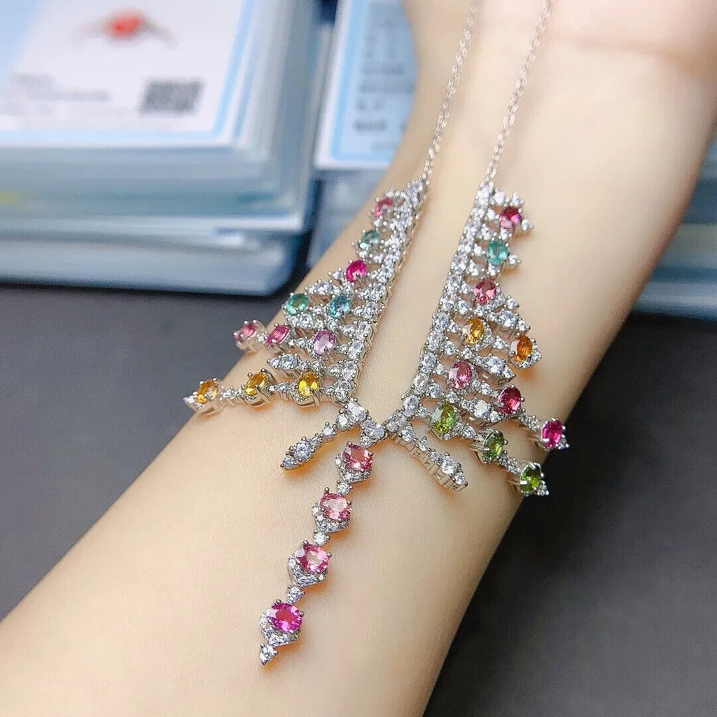 Colorful Brazilian Tourmaline Statement Necklace, Natural Tourmaline Gemstone