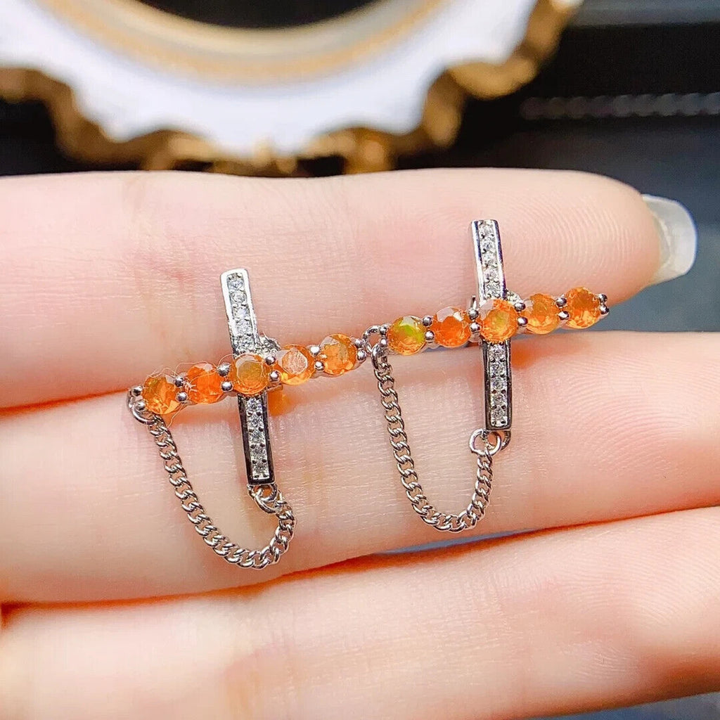 Orange Fire Opal Statement Earrings, Natural Orange Opal Stud Earrings 3mm