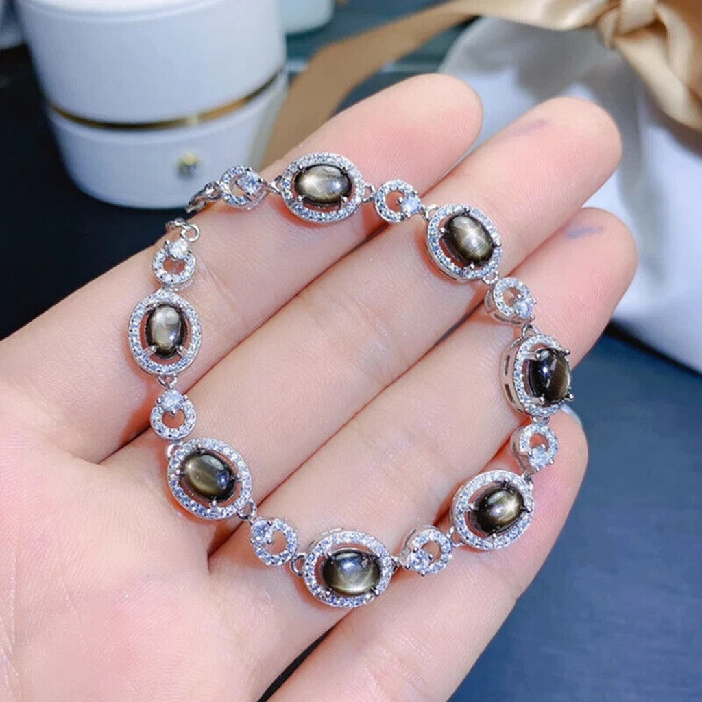 Star Sapphire Bracelet, Natural Star Sapphire Tennis Bracelet 925 Sterling