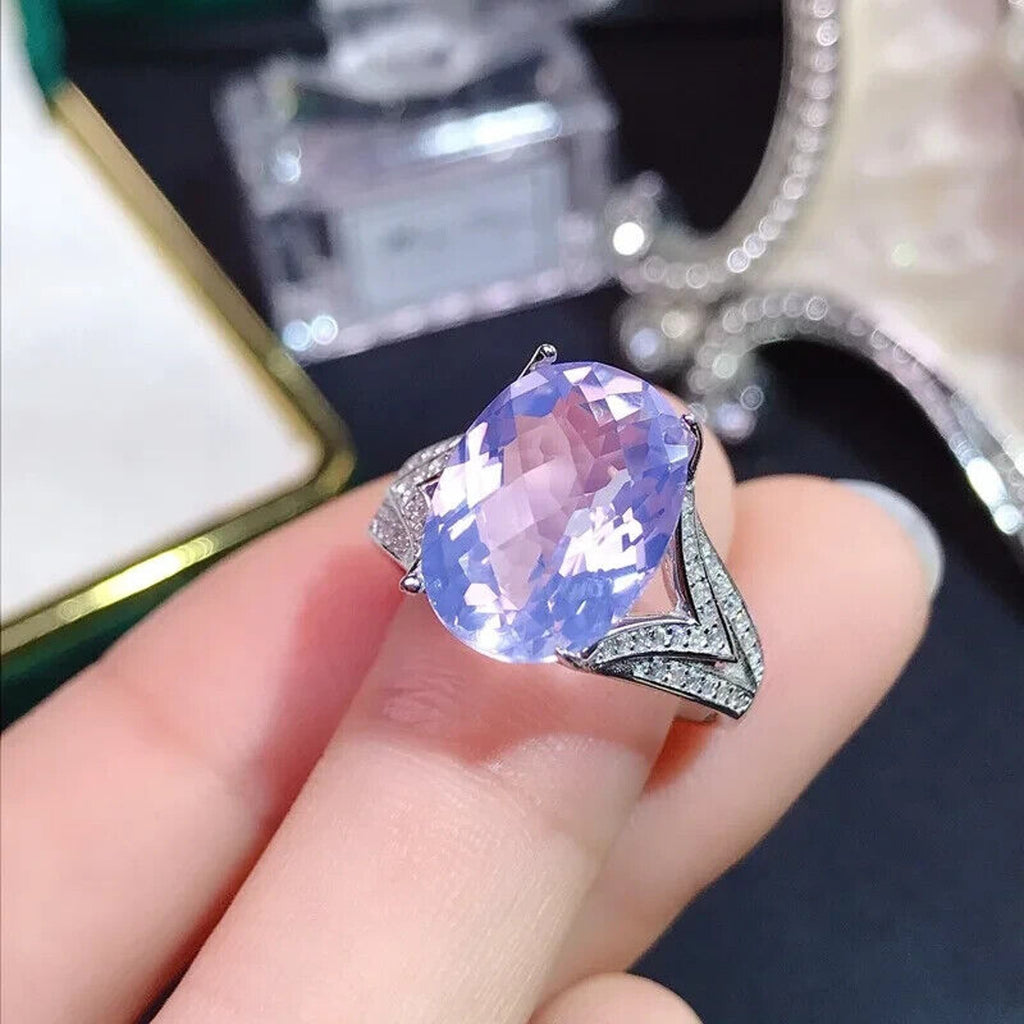 Lavender Amethyst Statement Ring, Natural Oval Cut Light Purple Amethyst Ring