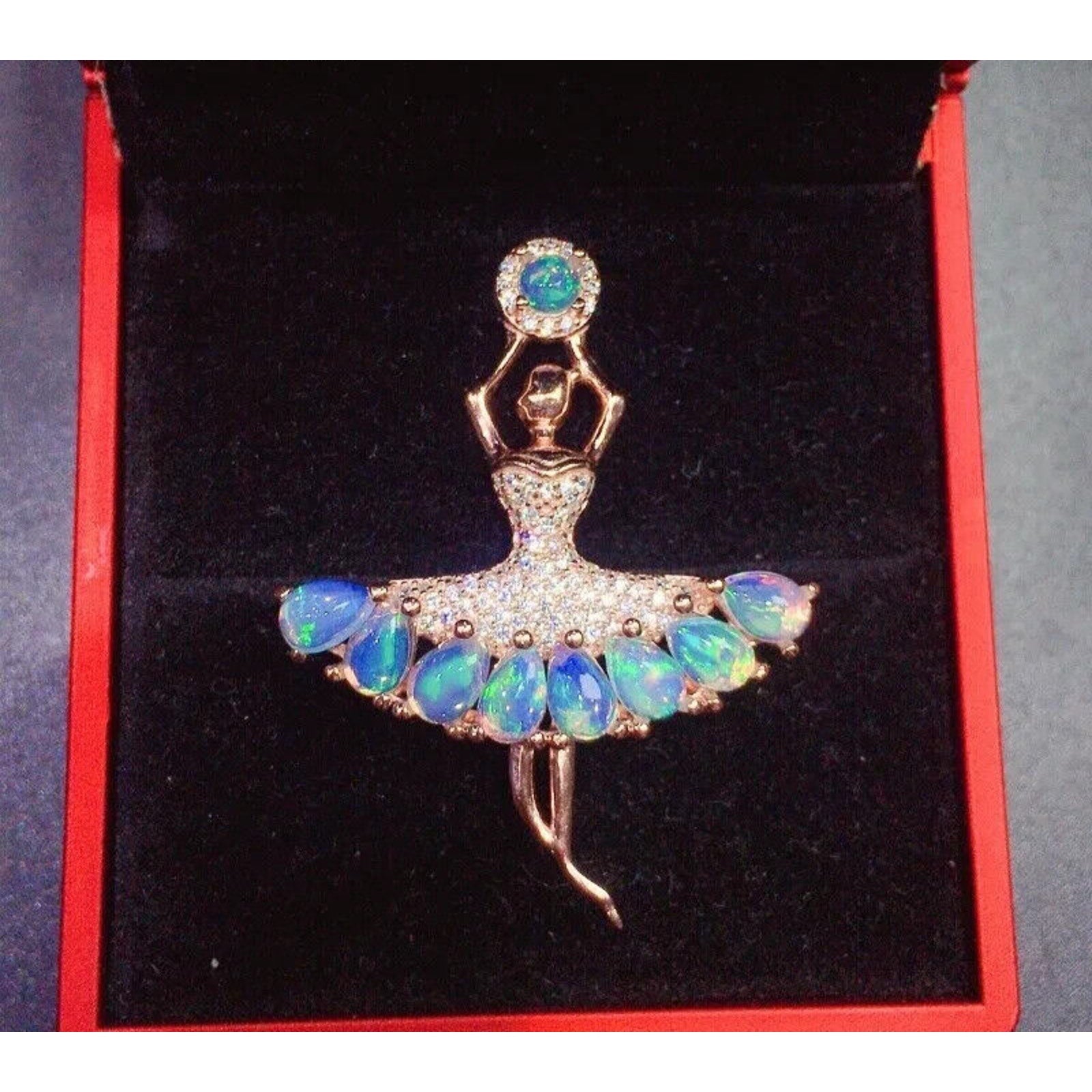 Fire Opal Ballerina Pendant Necklace, Ballet Jewelry with Natural Fire Opal