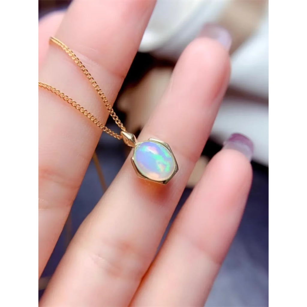 Natural Fire Opal Pendant Necklace, Women's Opal Pendant Necklace 6x8mm