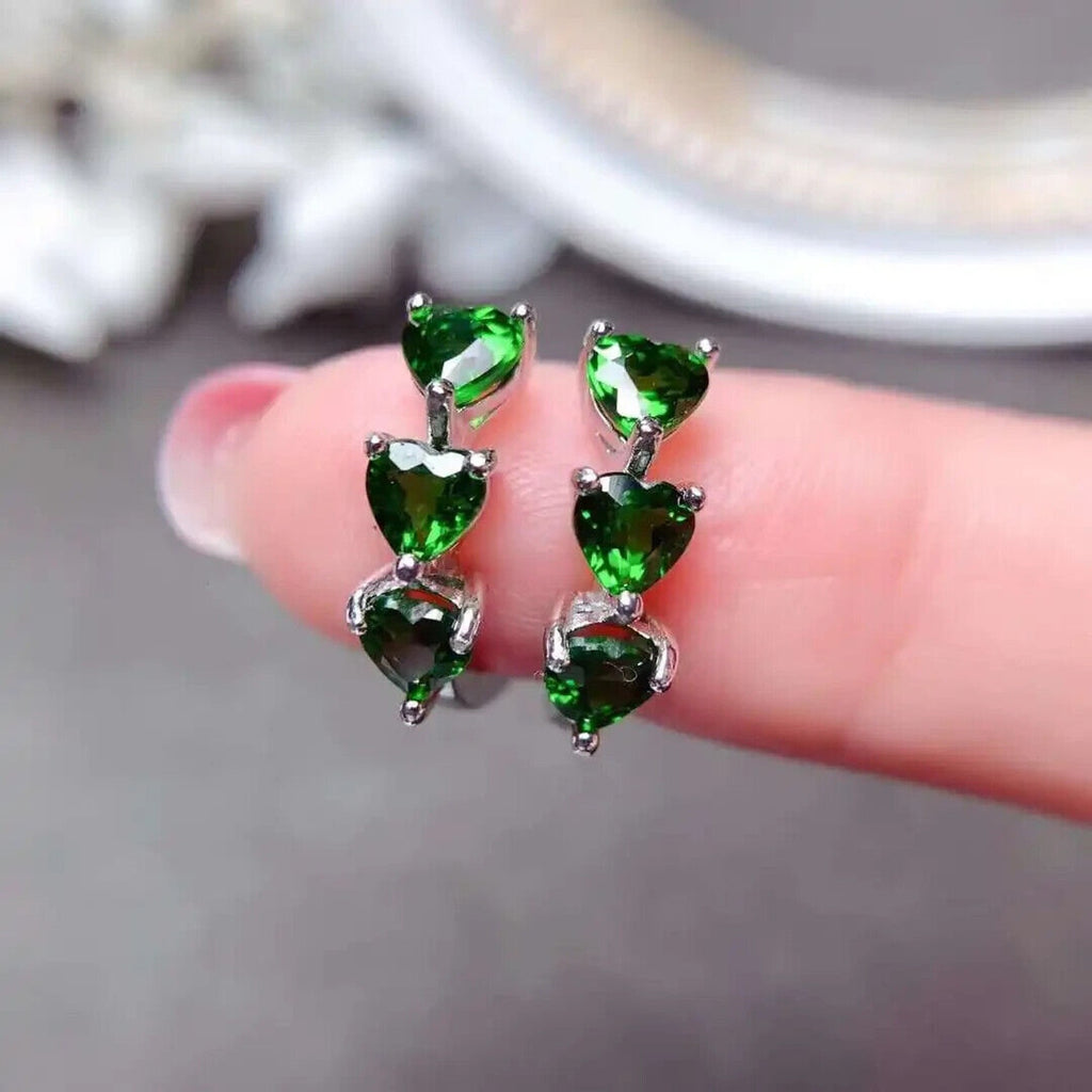 Chrome Diopside Heart Shape Hoop Earrings, Green Gemstone Hoop Earrings 4mm