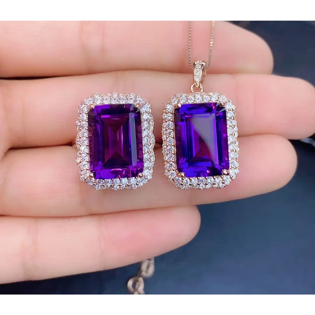 Natural Amethyst Jewelry Set 10x14mm 15 CT Total