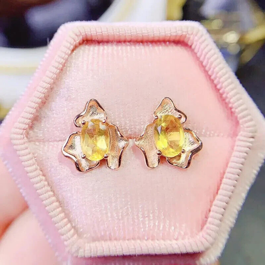Natural Citrine Gemstone Earrings 5x7mm Oval Cut