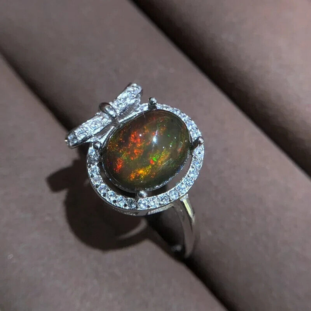 Colorful Natural Fire Opal Cocktail Ring, Women's Fire Opal Bow Tie Ring