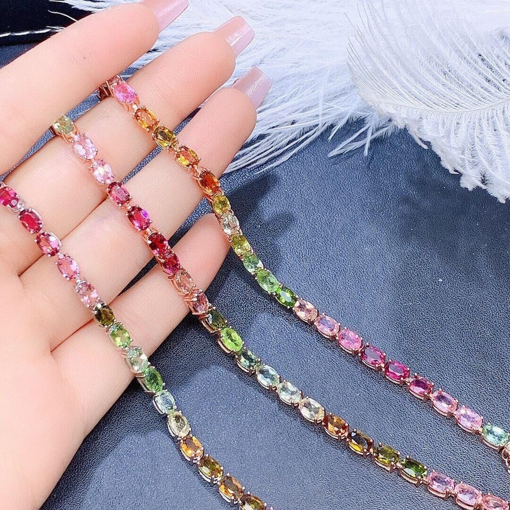 Natural Multicolor Tourmaline Tennis Bracelet, Colorful Tourmaline Bracelet