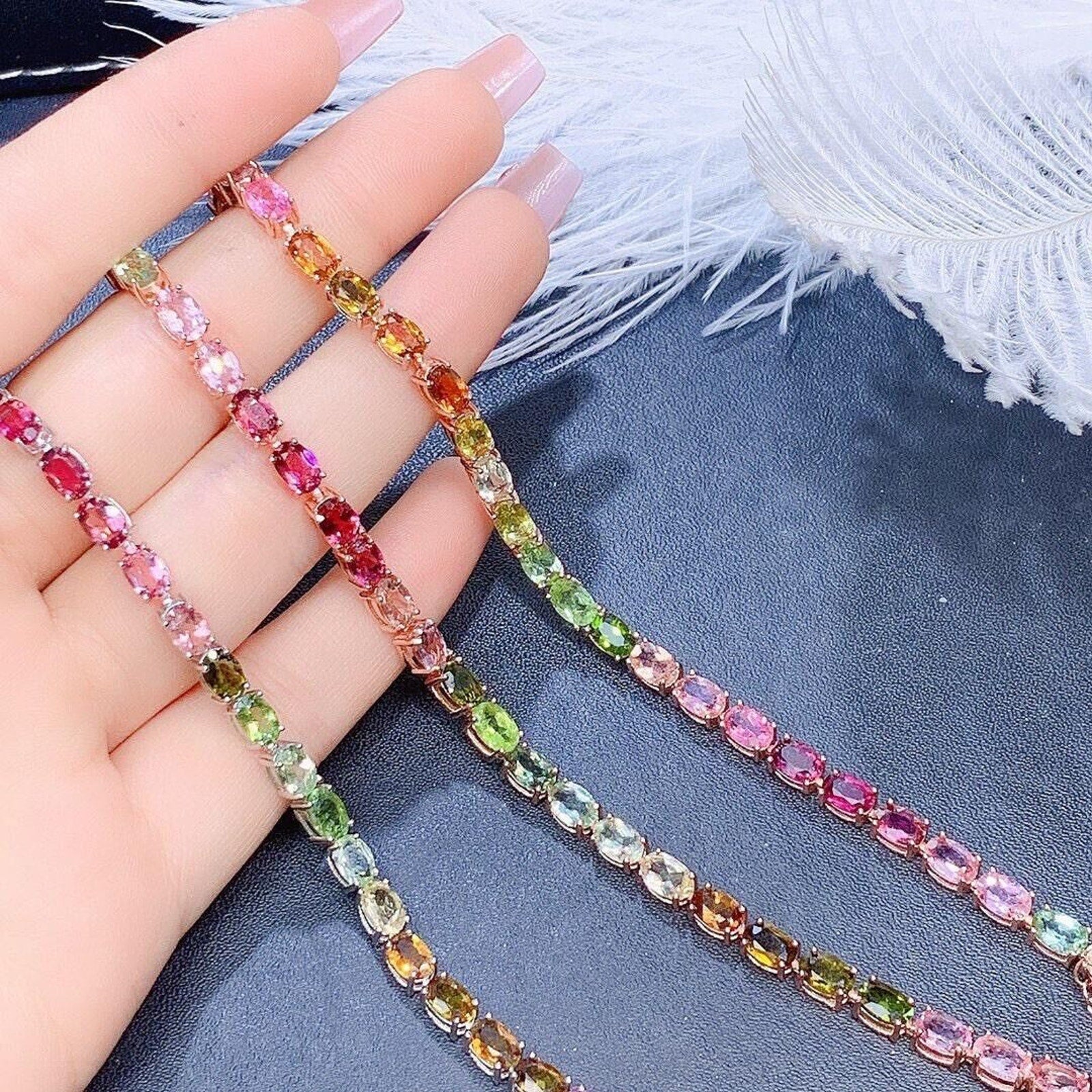 Natural Multicolor Tourmaline Tennis Bracelet, Colorful Tourmaline Bracelet