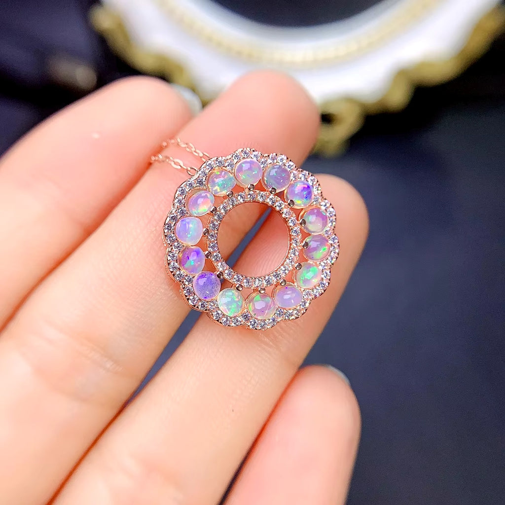 Natural Fire Opal Pendant Necklace, Women's Opal Necklace 925 Sterling Silver