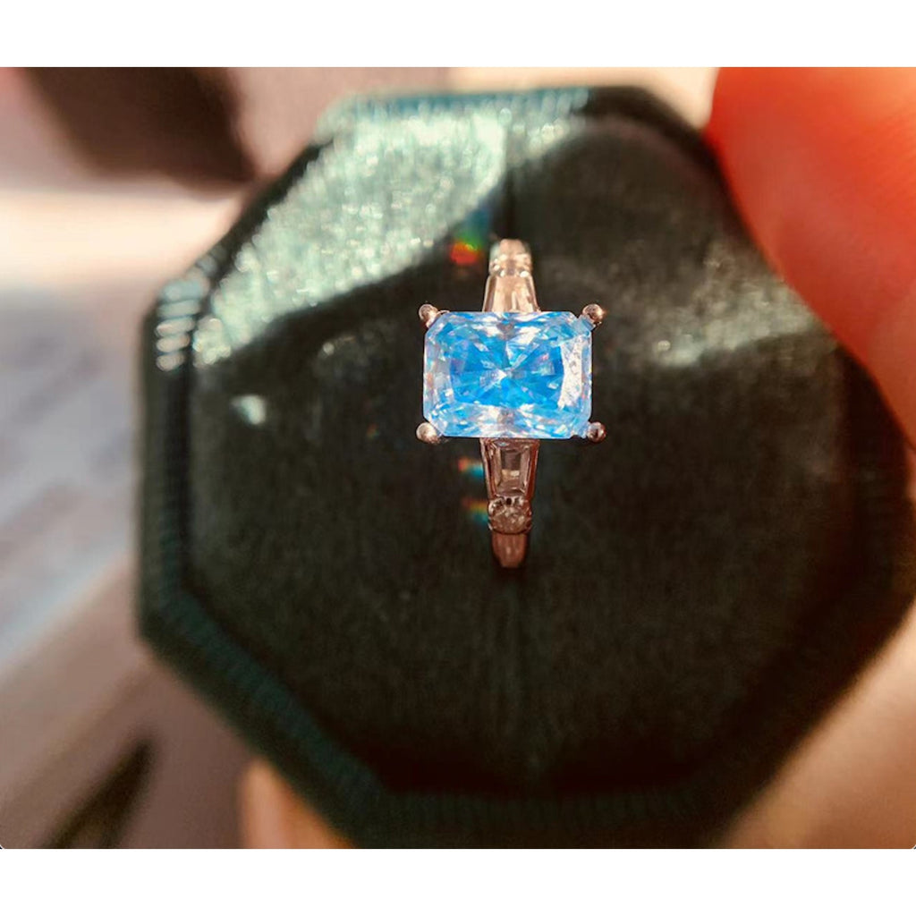 VVS1 Radiant Cut Icy Blue Moissanite Ring, Women's Blue Moissanite Ring's, Radiant Cut Blue Moissanite Ring, Radiant Cut Moissanite, 2 Carat Radiant Cut Moissanite Ring, Women's Blue Moissanite Ring, VVS1 Blue Moissanite Ring, Blue Moissanite Ring, Blue Moissanite, VVS1 Moissanite Jewelry, Icy Blue Moissanite