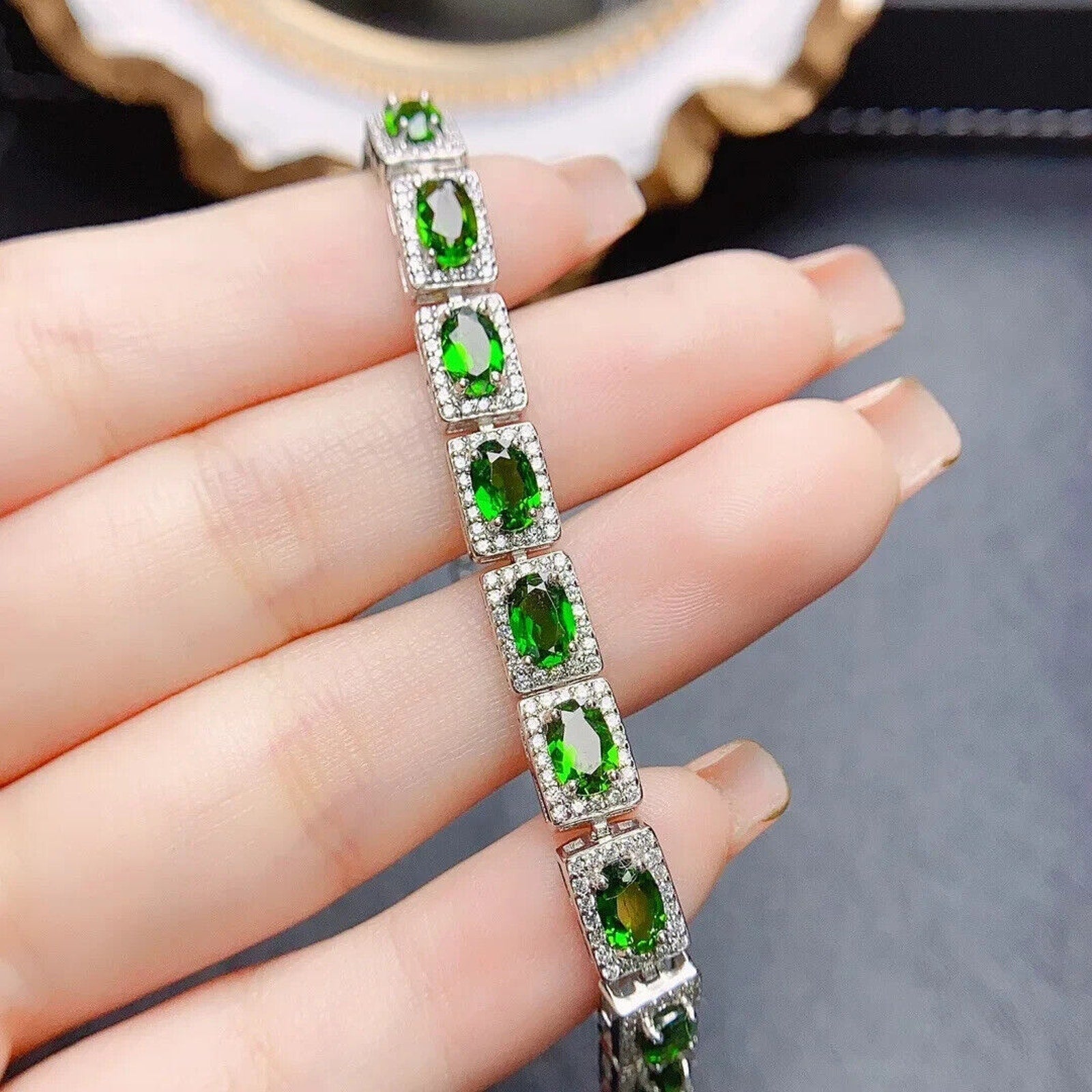 Chrome Diopside Tennis Bracelet, Oval Cut 4x6mm Chrome Diopside Bracelet