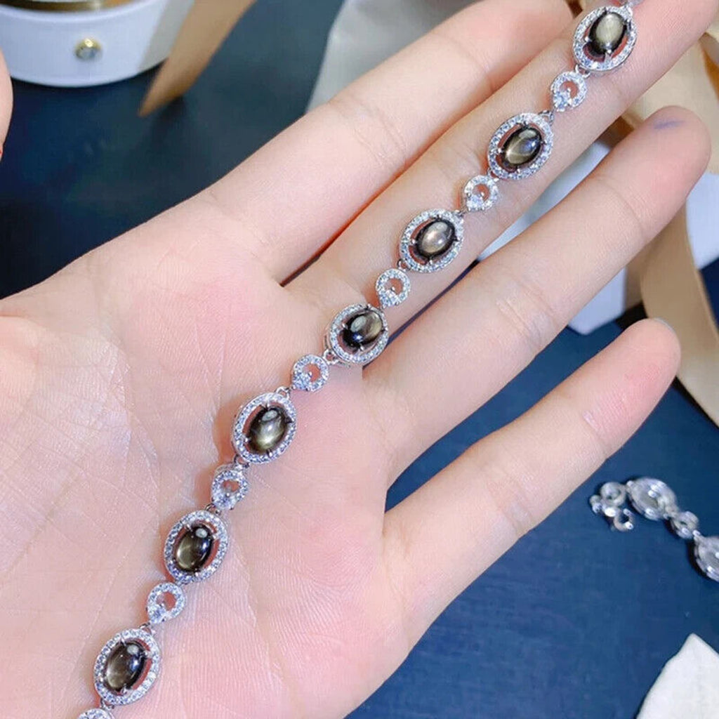 Star Sapphire Bracelet, Natural Star Sapphire Tennis Bracelet 925 Sterling