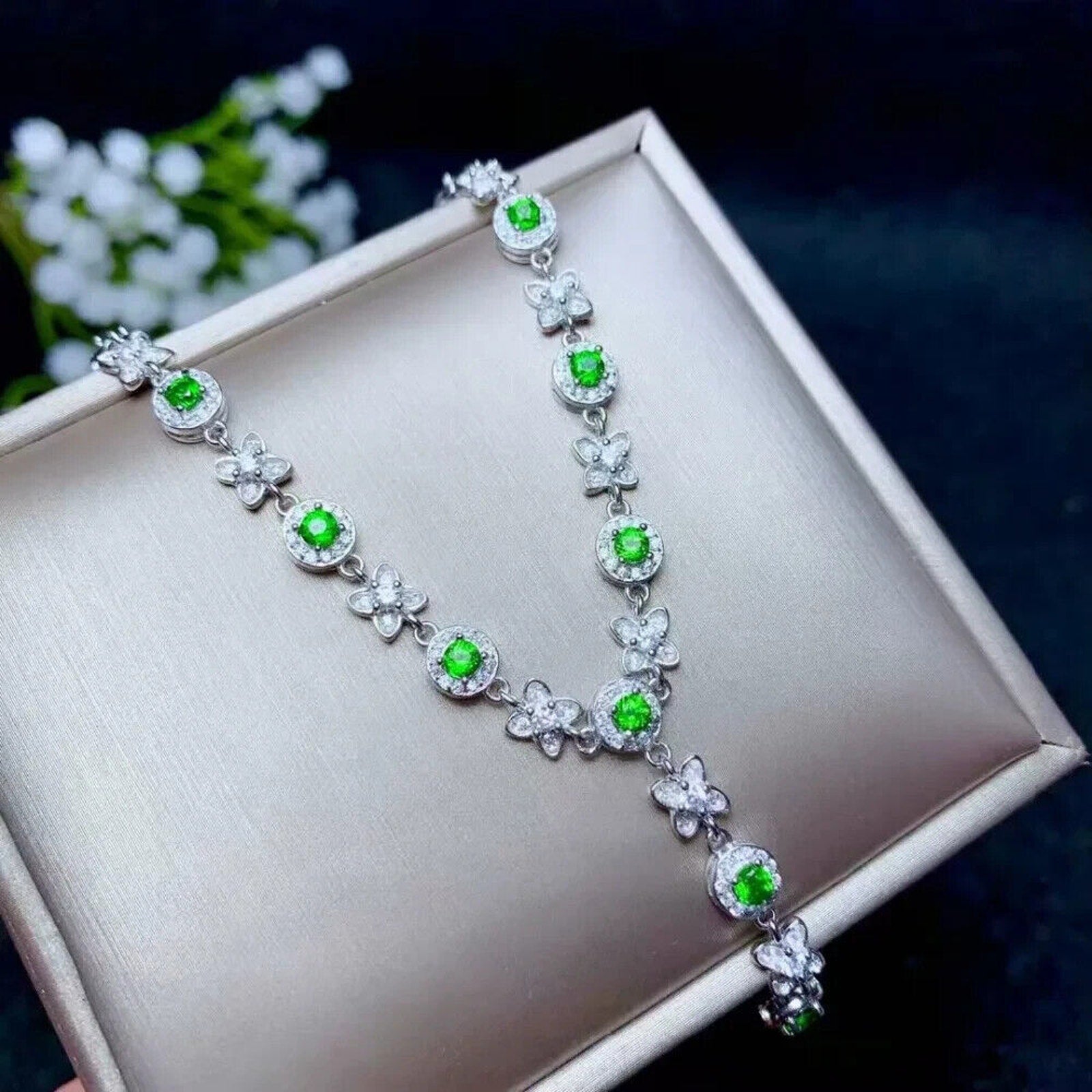 Natural Chrome Diopside Elegant Charm Necklace 925 Sterling Silver, Diopside