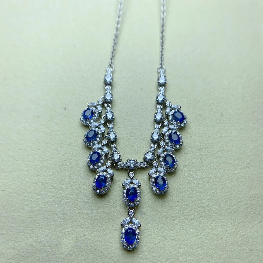 Natural Sapphire Dangle Necklace – 925 Sterling Silver | 3x4mm Charm Necklace