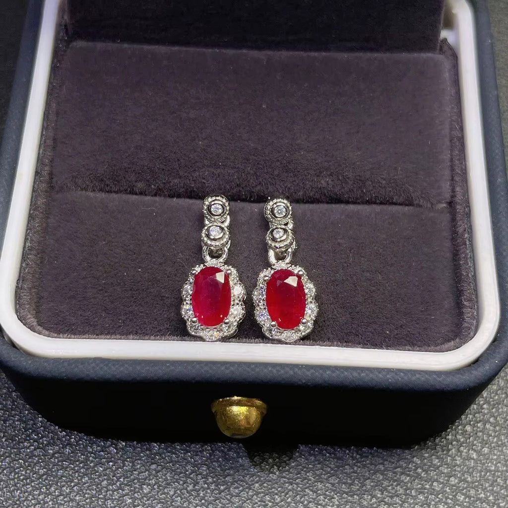 Natural Ruby Gemstone Earrings 925 Sterling Silver, Ruby Stud Earrings 4x6mm