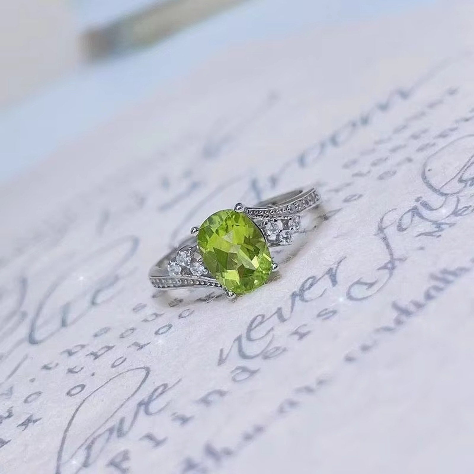 Natural Peridot Ring, August Birthstone Peridot Ring 925 Sterling Silver