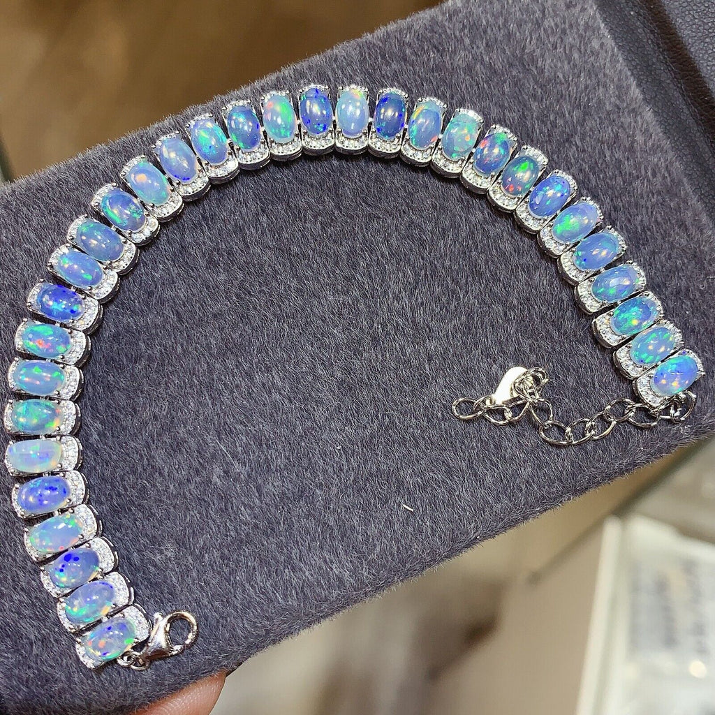 Natural Fire Opal Bracelet, Opal Tennis Bracelet 925 Sterling Silver 4x6mm