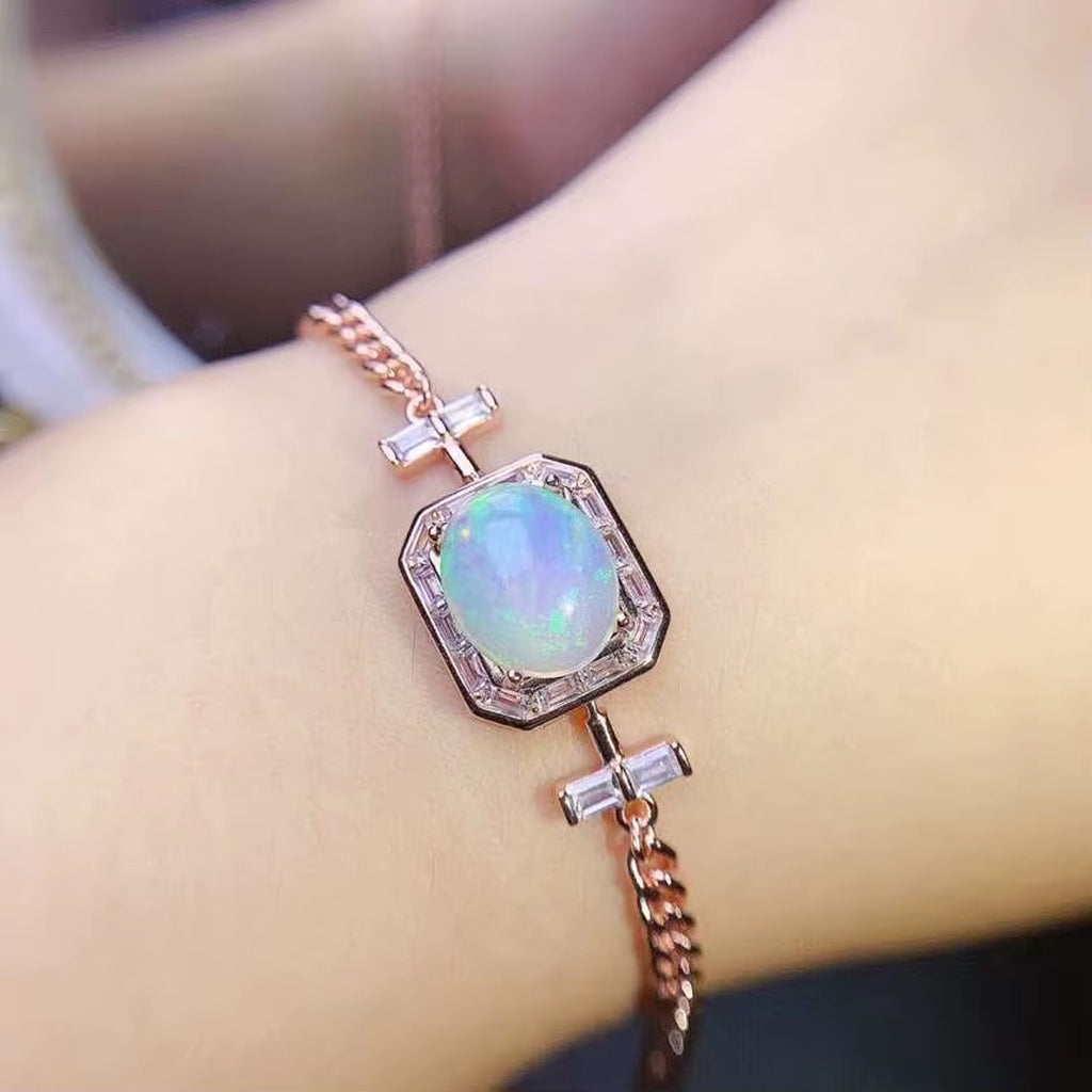 Large Fire Opal Charm Bracelet, Natural Fire Opal Bracelet 925 Sterling Silver