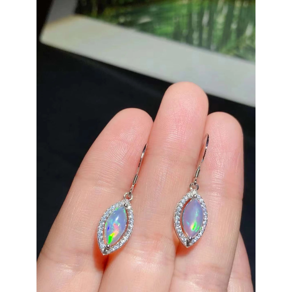 Natural Fire Opal Earrings, Women's Opal Earrings 925 Sterling Silver 5x10mm