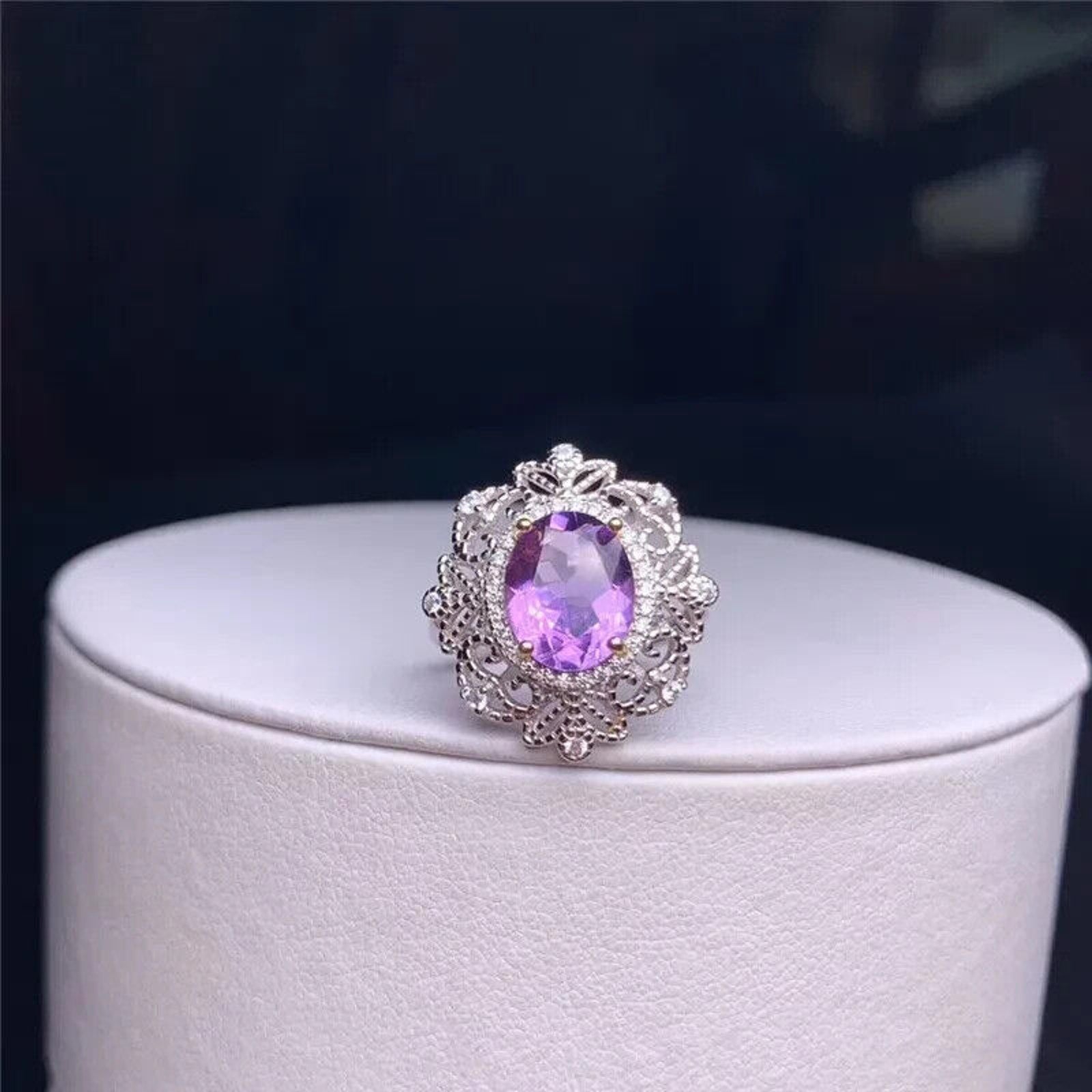 Genuine Amethyst Jewelry Set, Natural Amethyst Jewelry Set Ring and Necklace