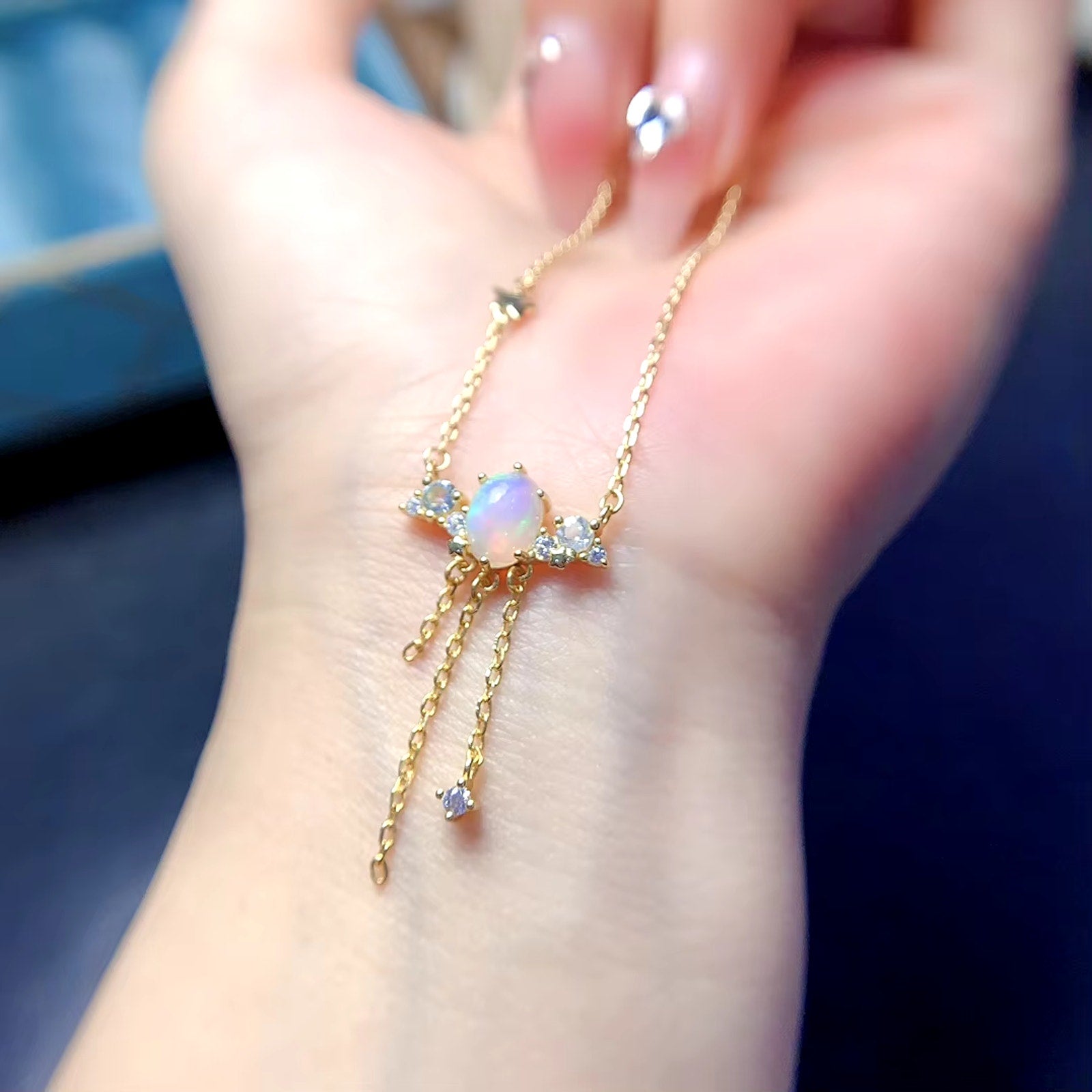 Natural Fire Opal Charm Necklace 5x7mm Sterling Silver Opal Necklace