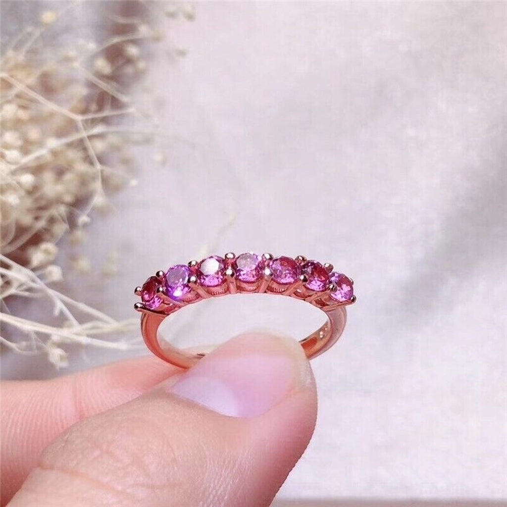 Pink Garnet Eternity Ring, Natural Garnet Ring, Women's Sterling Silver Garnet