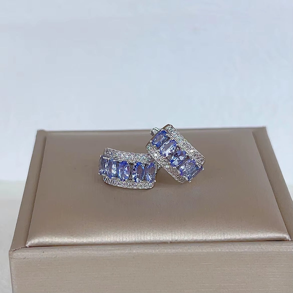 VVS Grade Purple Tanzanite Hoop Earrings 925 Sterling Silver 3x5mm