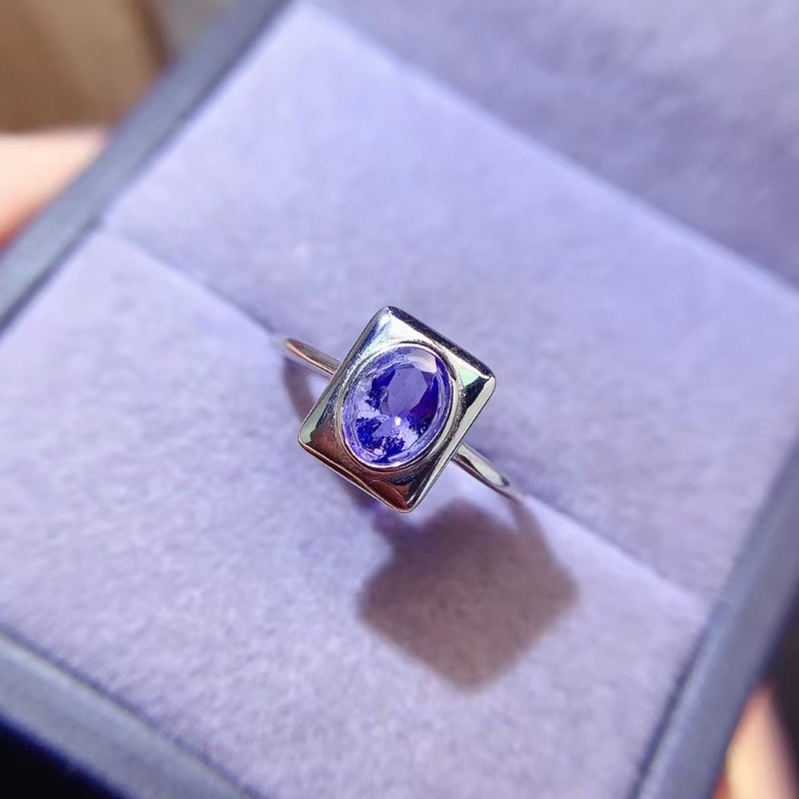 Tanzanite Ring, Natural Purple Tanzanite Ring Sterling Silver 5x7mm Tanzanite