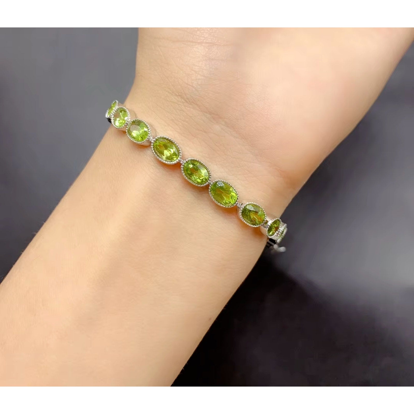 Natural Peridot Tennis Bracelet 925 Sterling Silver, August Birthstone Peridot