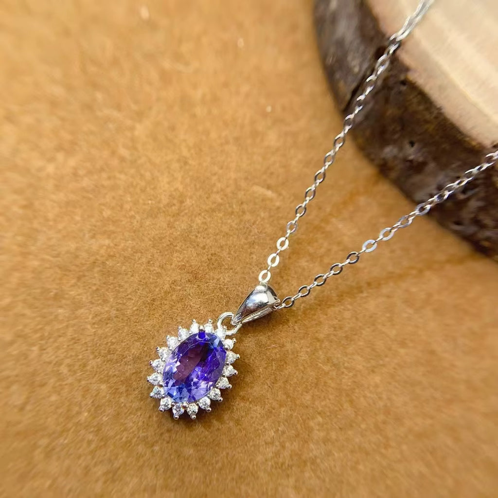 1.5CT Natural Tanzanite Pendant Necklace, Tanzanite Neckace VVS Grade 6x8mm
