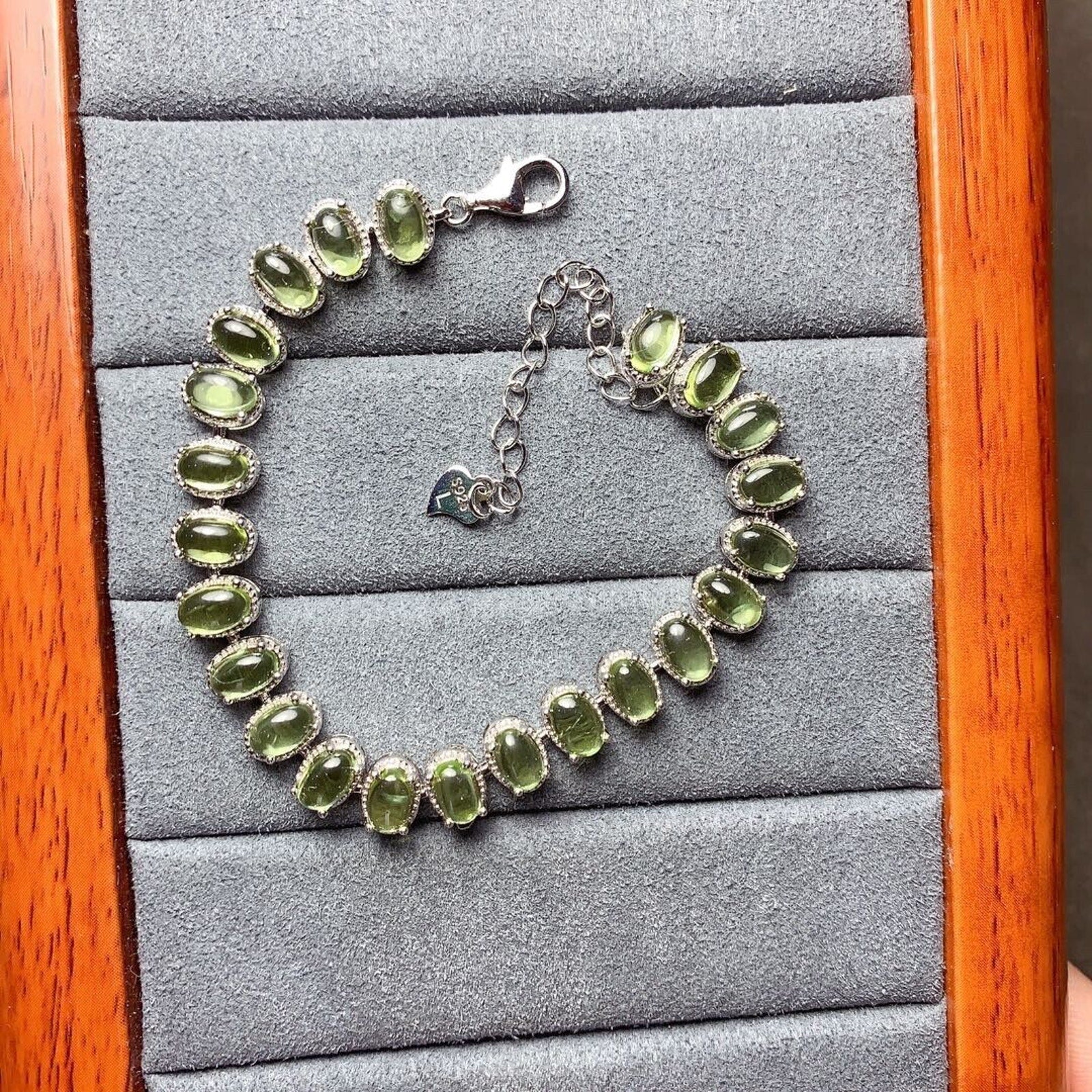 Natural 4x6mm Hebei Peridot Bracelet, Peridot 925 Sterling Silver Bracelet