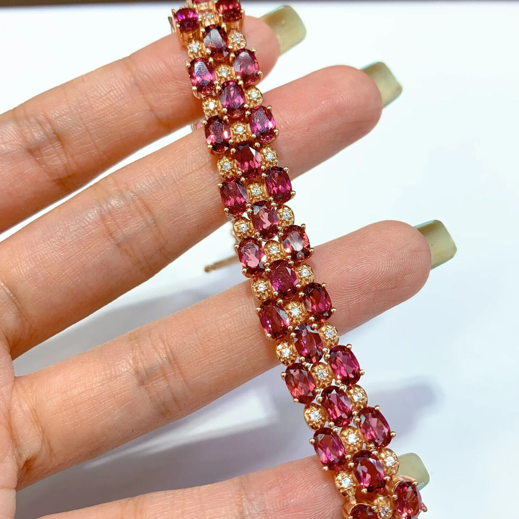 Natural Pink Garnet 3 Layer Tennis Bracelet, Women's Garnet Bracelet Sterling