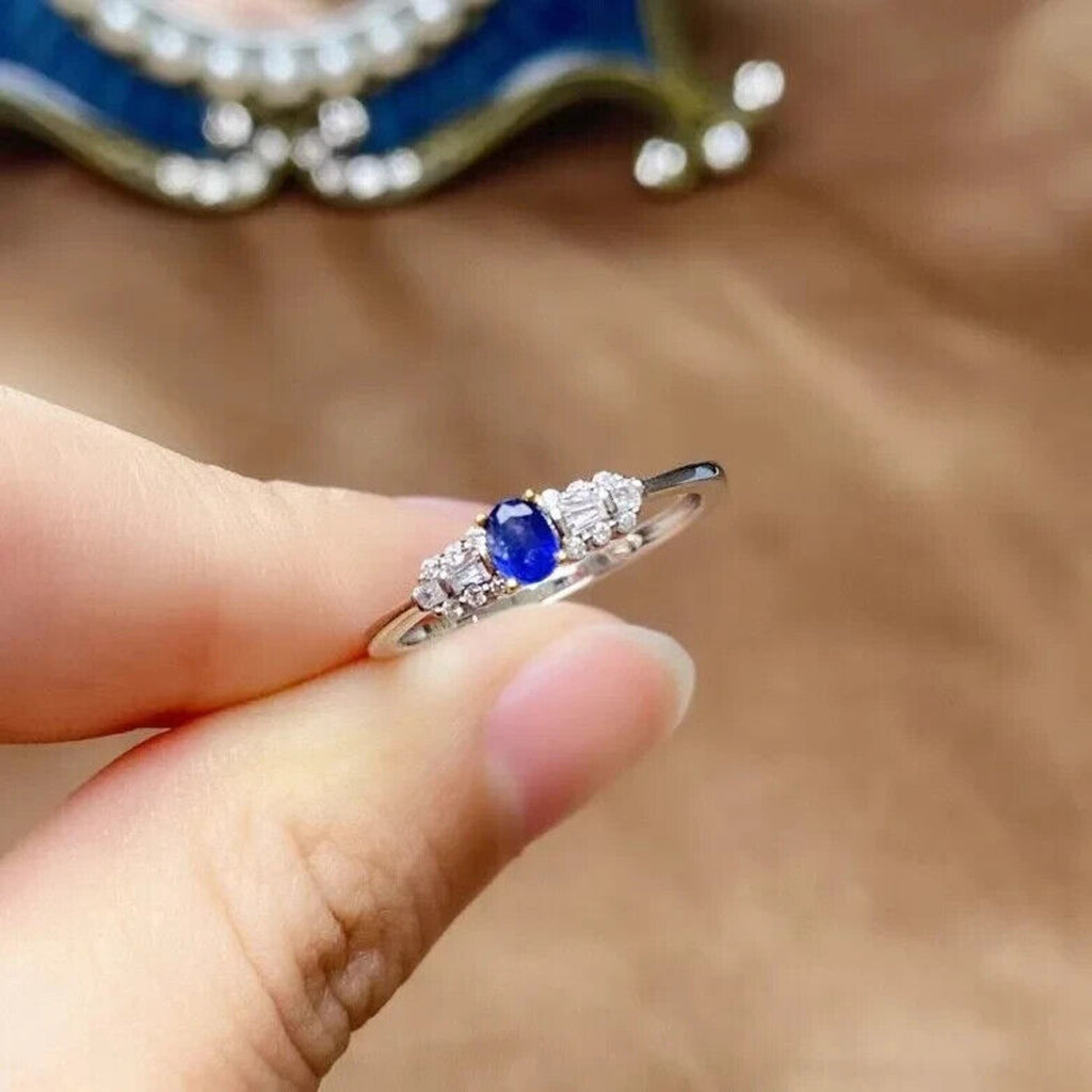 Dainty Sapphire Ring, Natural Blue Sapphire Sterling Dainty Silver Ring