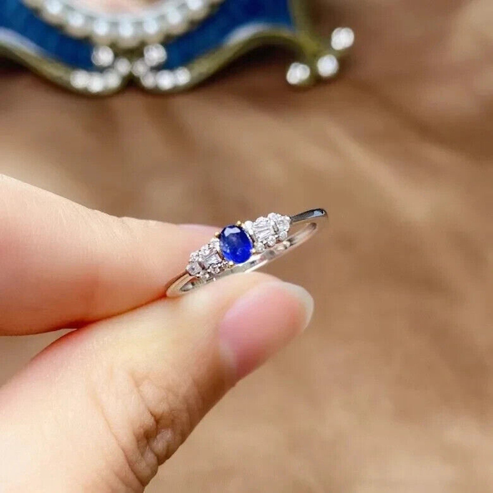 Dainty Sapphire Ring, Natural Blue Sapphire Sterling Dainty Silver Ring
