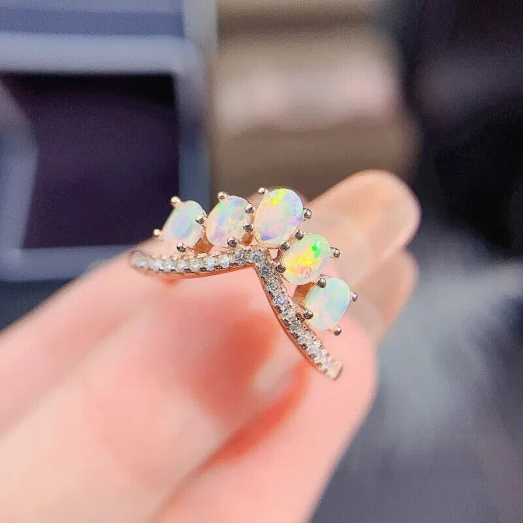 Natural Australian Fire Opal Wedding Band Ring, Opal Ring for Engagement