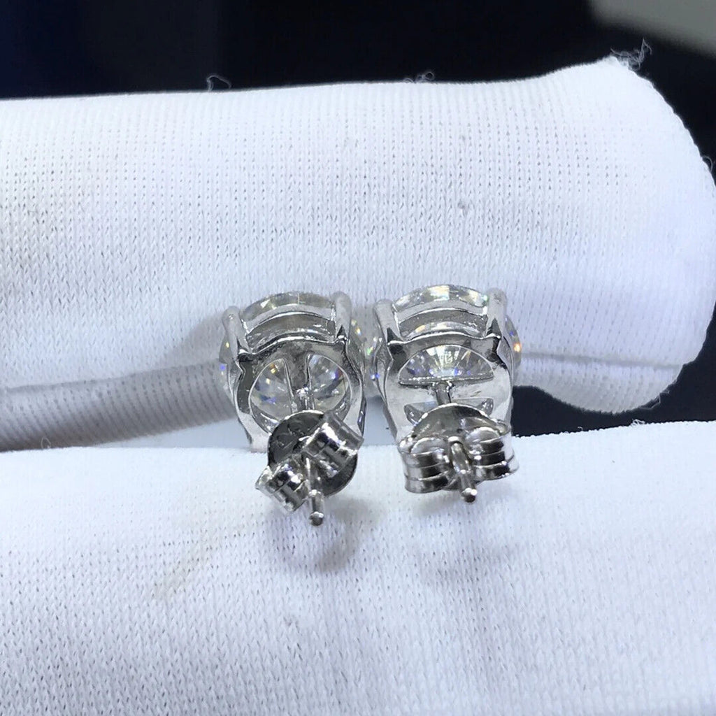 VVS1 Round Brilliant Cut White Moissanite Stud Earrings 1CT, 2CT or 3CT