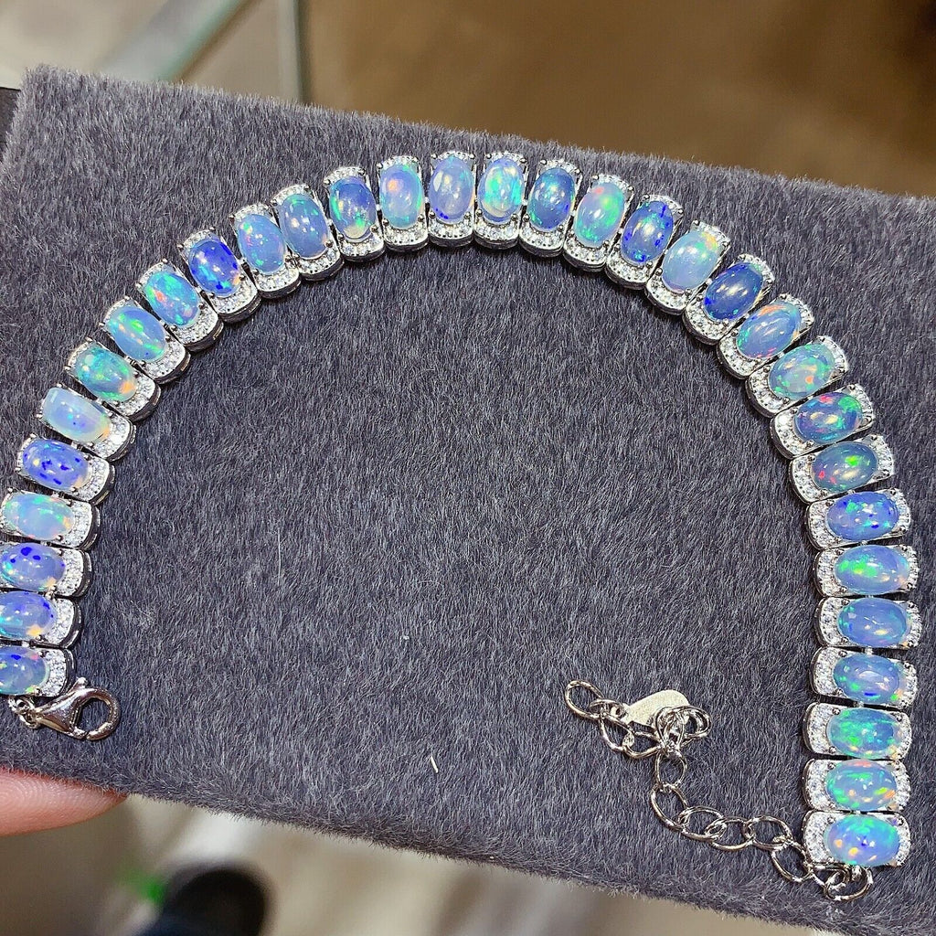 Natural Fire Opal Bracelet, Opal Tennis Bracelet 925 Sterling Silver 4x6mm